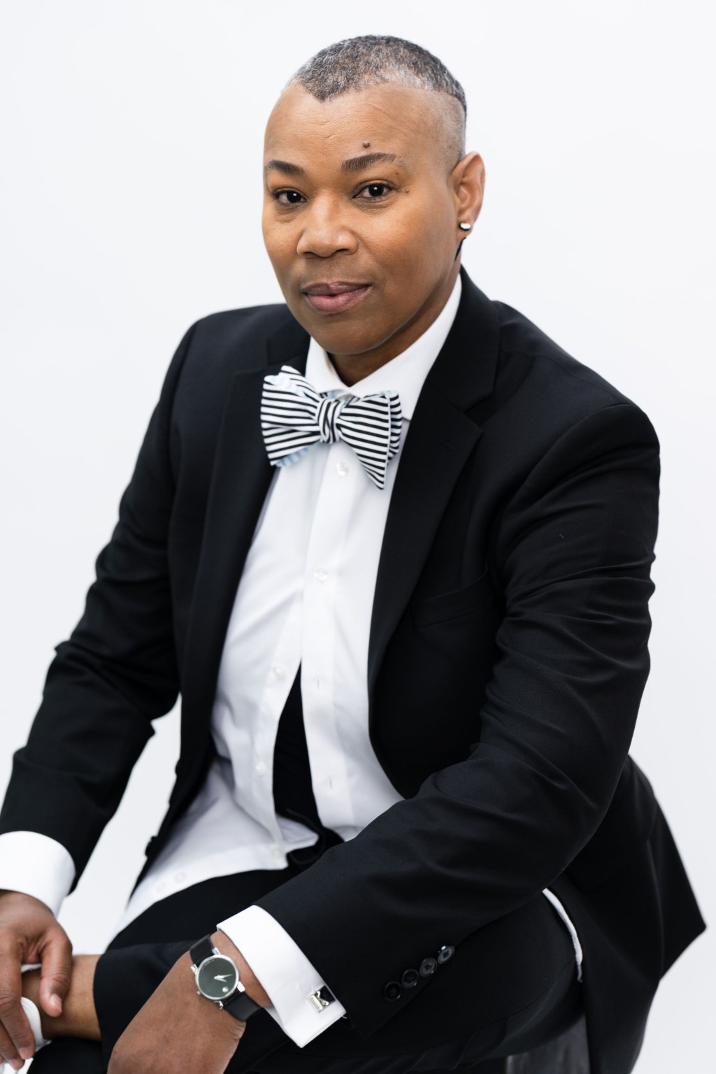 Karen Anastasia Prescod wearing a black-and-white bow tie